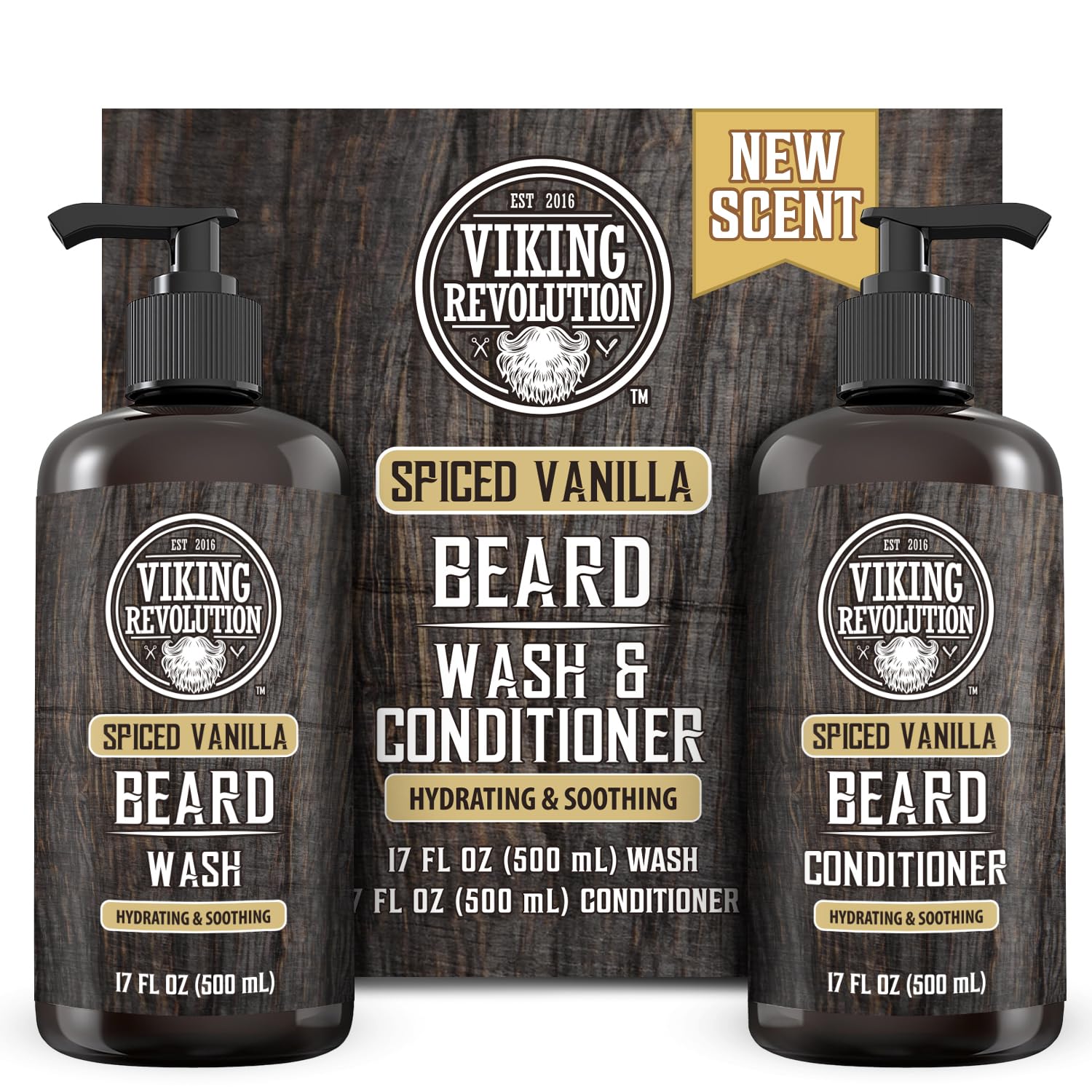 Viking Revolution - Beard Shampoo And Conditioner - Natural Beard Wash & Beard Conditioner With Argan & Jojoba Oils - Softens & Strengthens - Gifts For Men - Spiced Vanilla - 2 x 500 ml
