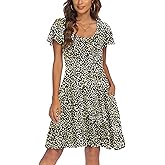 HOTOUCH Women's Casual Dress Floral Summer Dress Ruffle Sleeve Crewneck Flowy Swing Mini Dresses with Pockets