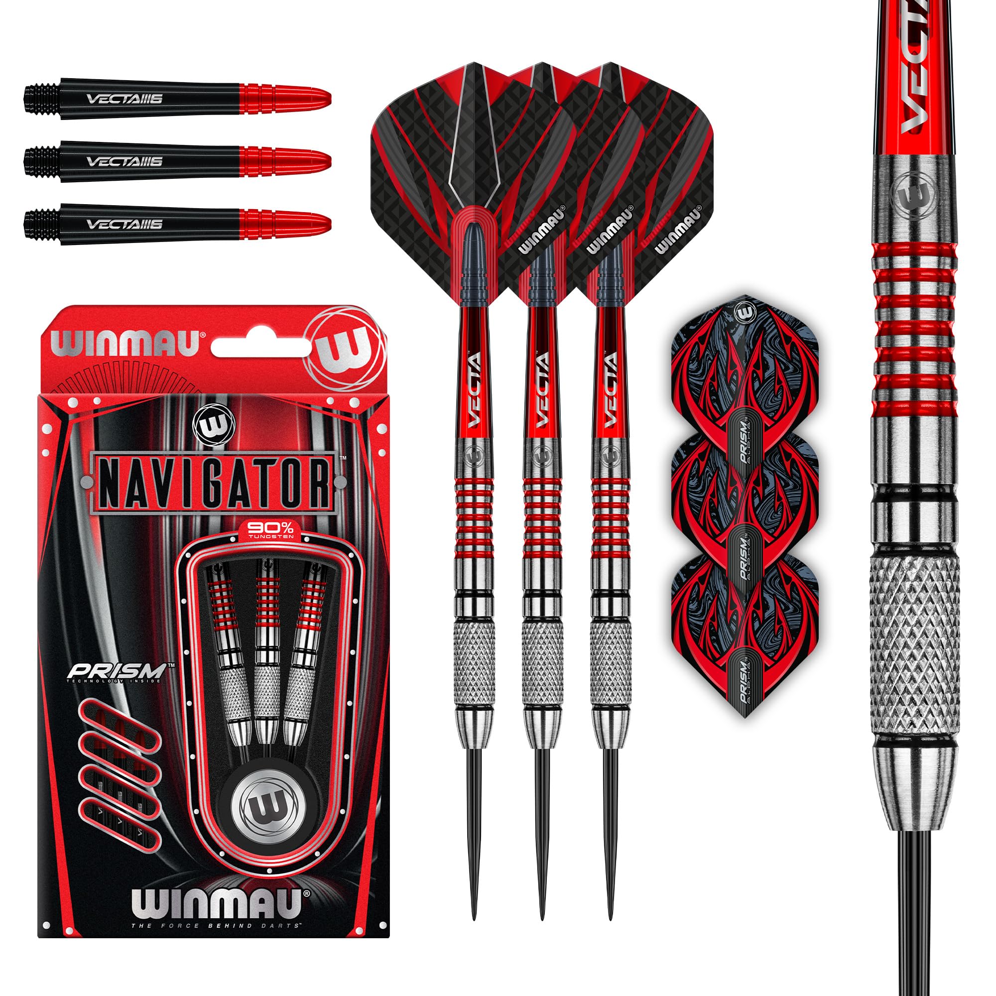 WINMAU Darts Navigator 23g 90% Tungsten Steeltip Darts Set with Dart Flights and Dart Shafts (Stems)