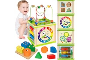 DUCHONG Montessori Toys for 1+ Year Old Boys & Girls, Wooden Activity Cube with Bonus Sorting & Stacking Board, Educational Learning for Toddlers Aged 1-2, Ideal 1st Birthday Gifts