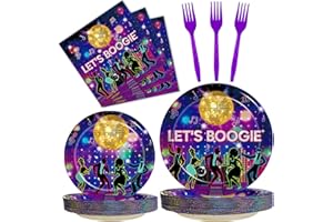 Kepeel 96 Pcs 70s Disco Party Plates and Napkins Supplies, The 70's Birthday Party Decorations 80s 90s Dance Disco Boogie Theme Party Tableware Kit, Serves 24