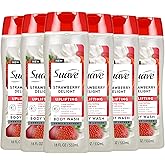 Suave Strawberry Delight Uplifting Body Wash, Formulated with Glycerin and Vitamin E for Hydrating and Gently Cleansing Skin, 18 oz, 6 Pack