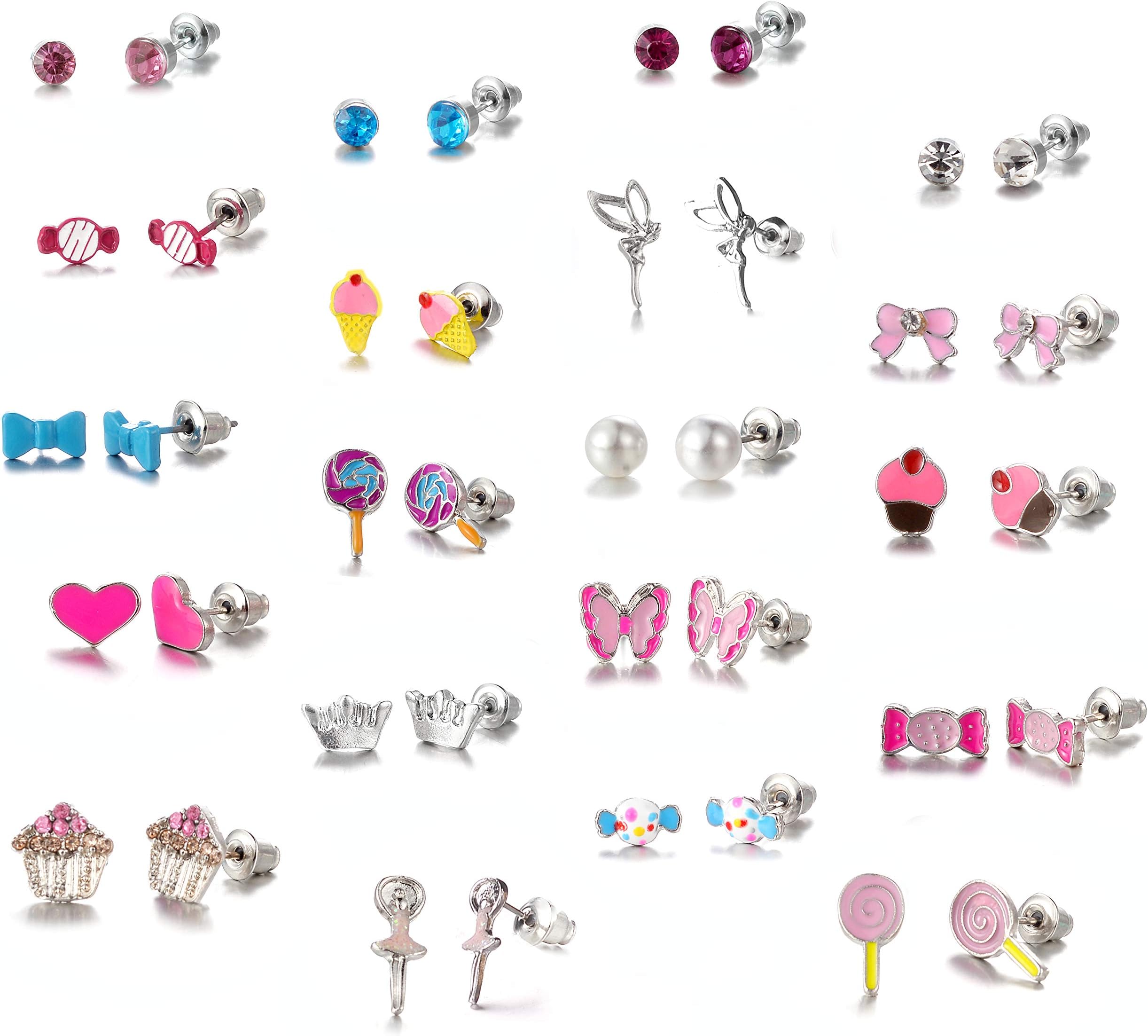 Aganippe 20/24/26/28 Pairs Girl's Stainless Steel Earrings Cute Assorted Earrings for Women Multiple Animal Stud Earring Sets,Hypoallergenic,Christmas Gift For Girls