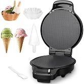Baker's Friend Waffle Cone Maker Machine with Browning Control, 7.5&rdquo; Ice Cream Cone Maker, Cone Roller &amp; Bowl Press Included,Thin Waffle Maker Crispy, Nonstick Waffle Bowl Maker,Graphite