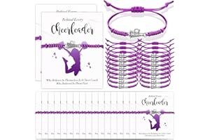XunYee 60 Pcs Cheer Gifts Bracelet Bulk Team Girls Charm and Wish Card Cheerleader Adjustable Jewelry Accessories