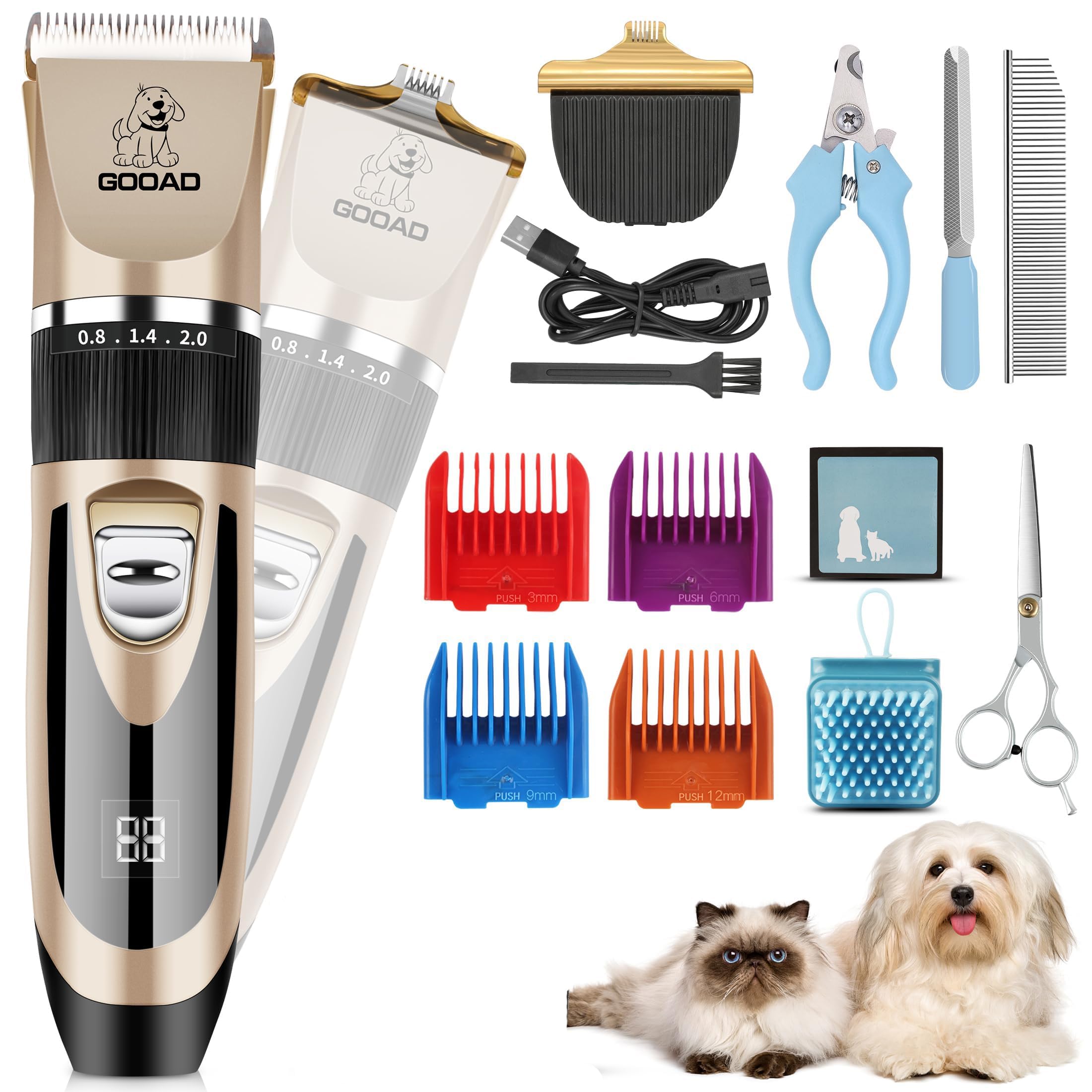 Gooad Dog Clippers Grooming Kit and Paw Trimmer,Low Noise,Electric Quiet,Rechargeable,Cordless, Pet Hair Clippers for Thick Coats, Dog Trimmer Grooming Tool, Shaver for Small and Large Dogs Cats…