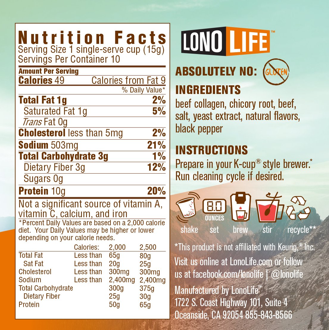 LonoLife GrassFed Beef Bone Broth Powder With 10g Protein, Single