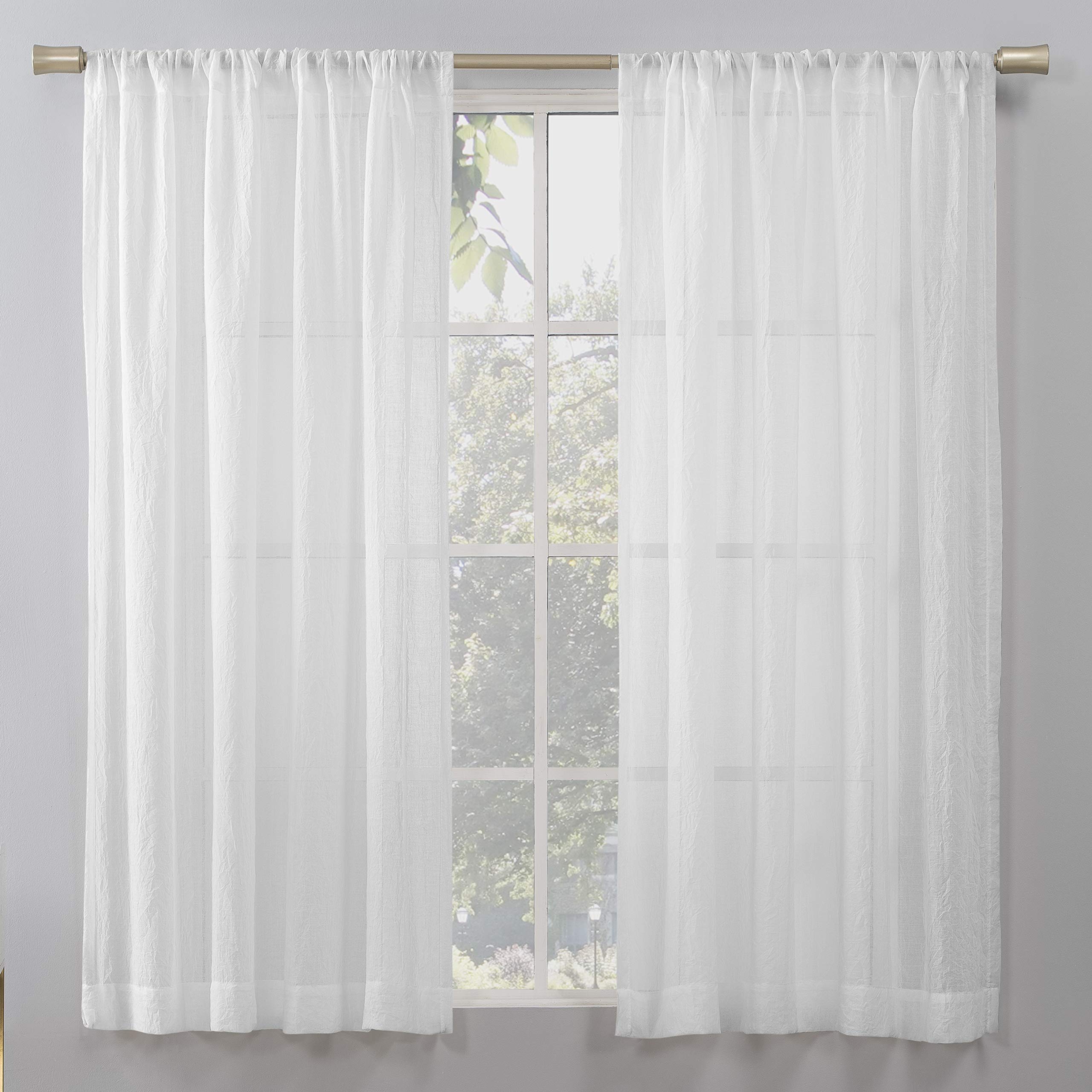 No. 918 2-Pack Linen Weave Semi-Sheer Rod Pocket Curtain Panel Pair, White, 50" W x 63" L (Pack of 2)