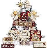 Vercraft Christmas Tiered Tray Decor Winter Tiered Tray Decorations Set Snowman Snowflake Gnome Truck Wooden Signs Farmhouse Christmas Table Decorations for Home Table Shelf(Nativity Scene)