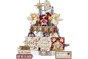 Vercraft Christmas Tiered Tray Decor Winter Tiered Tray Decorations Set Snowman Snowflake Gnome Truck Wooden Signs Farmhouse Christmas Table Decorations for Home Table Shelf(Nativity Scene)