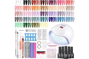 Gellen Gel Nail Polish Kit with U V Light, 71pcs Gel Nail Kit 32 Colors All Seasons, Base & Top Coats (Glossy/Matte/Glitter/Cat Eye), Professional Home Salon Manicure Kit for Women & Beginners