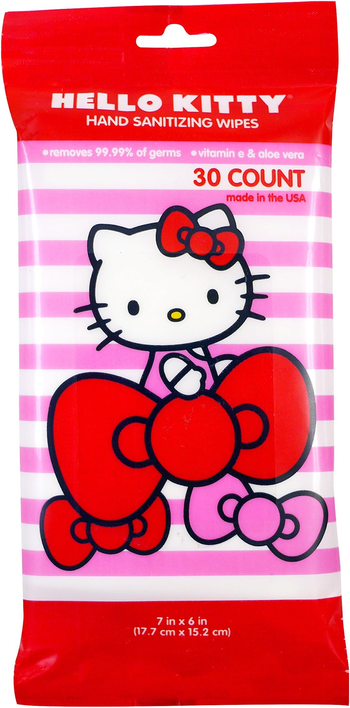 Disposable Hand Sanitizing Travel Wipes: Hello Kitty Fresh Cleansing Sanitizer Wipe for Hands or Face with Aloe - 30 Count, Pack of 6 (total 180 wipes)