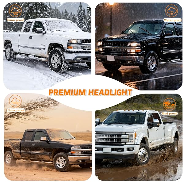 DIMFLUX LED HEADLIGHT ASSEMBLY, COMPATIBLE WITH 2007-2013 CHEVY SILVERADO 1500/2007-2014 SILVERADO 2500HD 3500 NOT FIT 2007(OLD BODY) CLASSIC MODELS CHROME HOUSING AMBER REFLECTOR