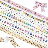 YKW 8 Pack Birthday Ribbon Set, 3/8 Inch x 24 Yards Grosgrain Decorative Ribbons, for Gift Wrapping, Party Decoration, Cake Box, Balloon, DIY Crafts - Rainbow Happy Birthday Theme