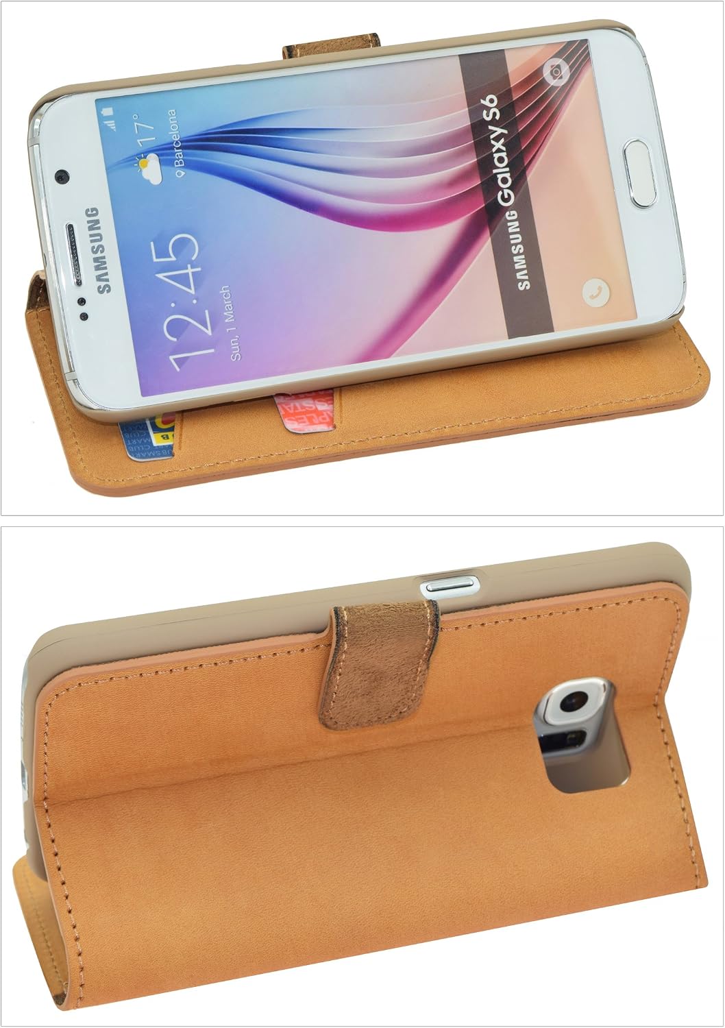 Original Suncase book-style leather case for Samsung Galaxy S5, S6, S6 Edge, S7, S7 Edge, genuine leather with card holder and stand function, case holder sleeve - Image 5