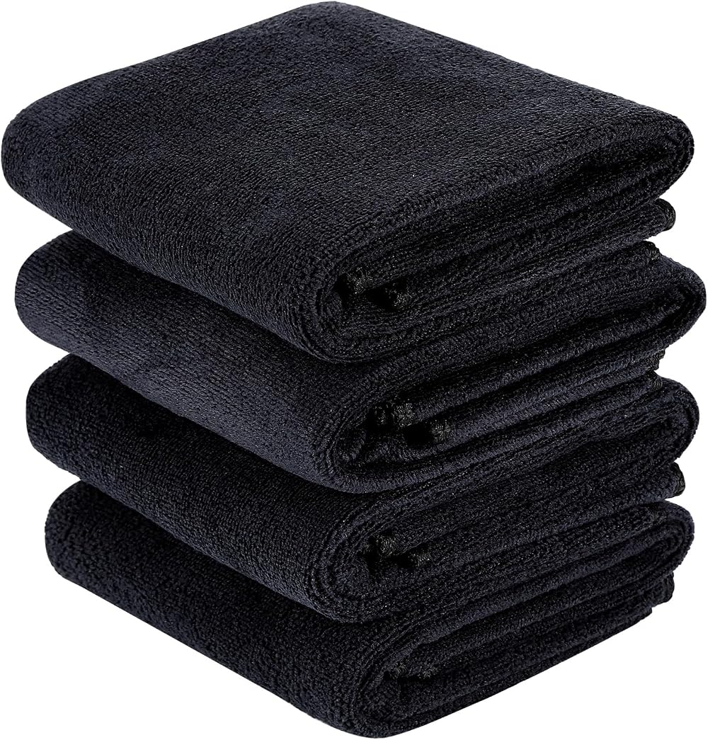 Meng Jiaran 4 Pack Microfiber Towels 35x75cm Fast Dry Absorbent Gym Towels Black
