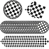 Zhehao 120 Pcs Disposable Paper Plates and Napkins Bulk Birthday Party Decorations Wedding Party Supplies(Black, White,Black and White Checkered)