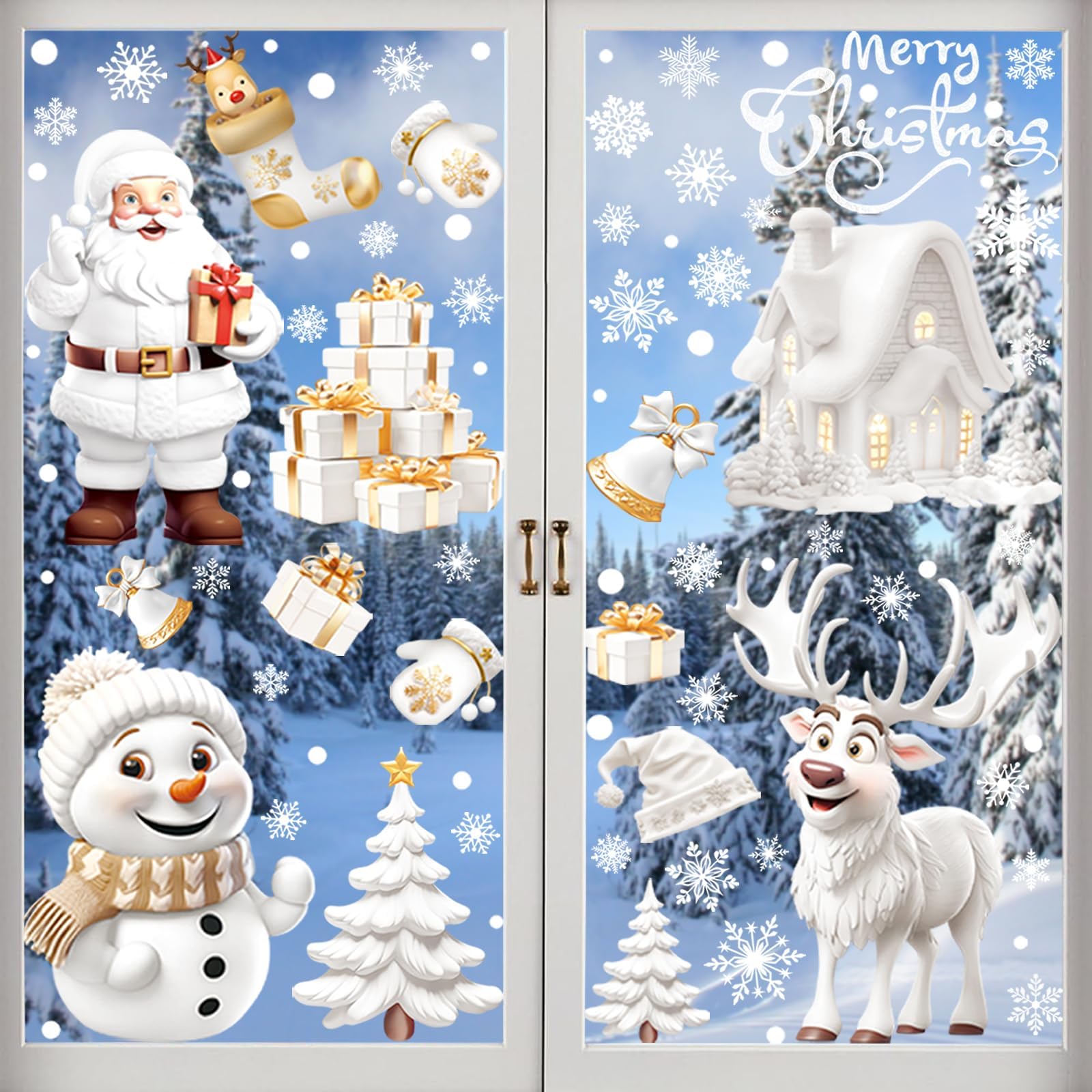 Window Stickers Decoration, 9 Sheets Christmas Window Cling Decal White Stereo Static Sticker for Xmas Window Decoration