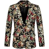 uxcell Men's Suit Blazer Slim Fit Floral Printed One Button Prom Jacket Sport Coat