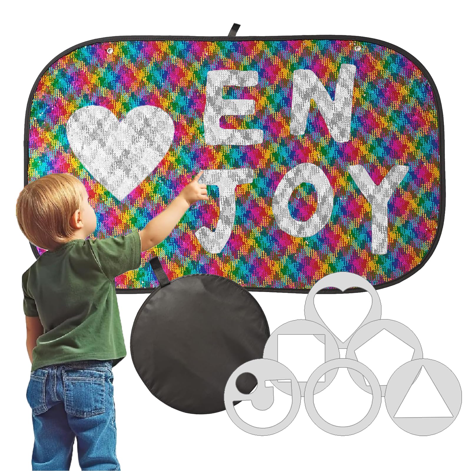 SZSMART Sensory Wall Panel Sensory Toys for Autism ADHD Sensory Mat Board with 6 Shape Stencils, Reversible Sequin Art for Kids Children Sensory-Room Play Classroom Decor DIY Decoration