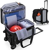 GOBUROS Single Ball Roller Bowling Bag with Wheels and Retractable Handle | Single Rolling Bowling Ball Bag 1 Ball with Shoe Compartment and Multiple Accessory Pockets, Black and Gray