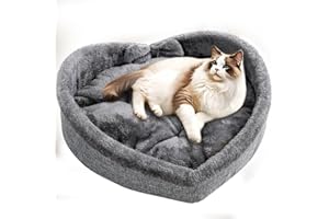 LCYBEM Heart Cat Pet Bed for Cats or Small Dogs, Ultra Soft Short Plush, Anti-Slip Bottom, Washable High Resilience PP Cotton, Comfortable Self Warming Autumn Winter Indoor Sleeping Cozy Kitty Teddy