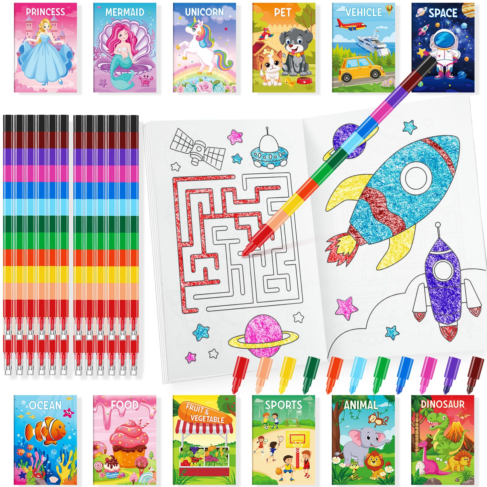 Photo 1 of BenLouis Coloring Books for Kids With Stacking Crayons Set Mini Coloring Books Bulk for Ages 4-8-12 Small Activity Books for Birthday Party Gifts Goodie Bags Stuffers Travel?24+24Pcs Classic?