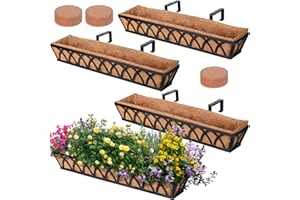 WIMART Window Box Railing, 24 Inch Black Metal Hanging Flower Planter Basket with Coco Liner for Outdoor Balcony Porch Fence Patio for Home, Office and Hotel (Black - 4 Pcs/Set)