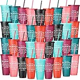 Dandat 36 Pcs Employee Appreciation Gifts Bulk 24 oz Thank You Plastic Tumblers Gift for Coworker Team Staff Teacher Colorful Inspirational Cups with Lids Straws (Dark Color)