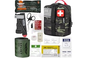 EVERLIT Emergency Trauma Kit, CAT GEN-7 Tourniquet 36" Splint, Military Combat Tactical IFAK for Critical Wounds, Gun Shots, Severe Bleeding Control (Black Camo)