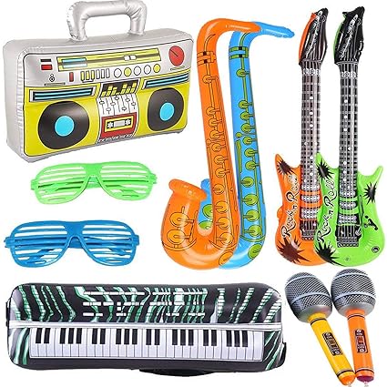 Yojoloin 10 STÜCKE Jumbo Inflatables Gitarre Saxophon Mikrofon Boom Box Musikinstrumente Zubehör Für Party Supplies Party Fav
