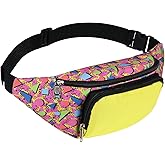 Xuniea 80s Retro Neon Fanny Pack 2 Pockets Belt Bags 90s Costumes for Women Men Waist Packs for Holiday Festival 80s Theme Halloween Party(Stylish Color)