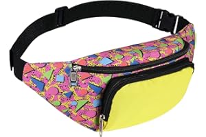 Xuniea 80s Retro Neon Fanny Pack 2 Pockets Belt Bags 90s Costumes for Women Men Waist Packs for Holiday Festival 80s Theme Ha