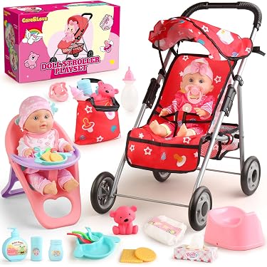 Muñeca Con Cochecito De 10 Pulgadas – Set De Juego De Roles Con Biberón, Cuchara Y Cuenco, Ideal Para Fomentar La Responsabilidad En Niños