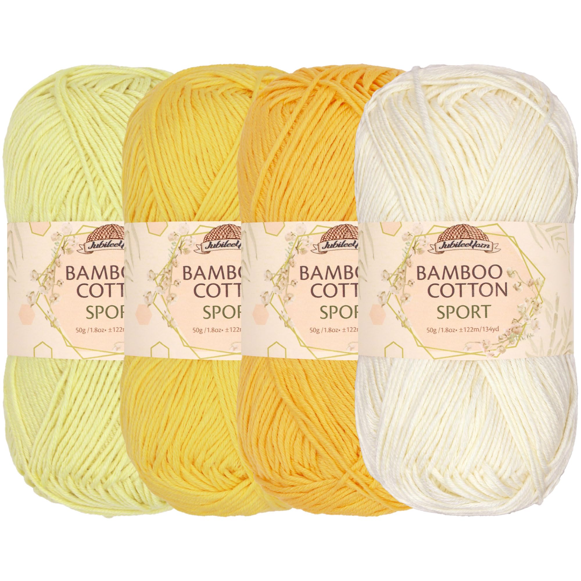 JubileeYarn Bamboo Cotton Sport 4 Ply Yarn - 50g/Skein - Shades of Yellow - 4 Skeins
