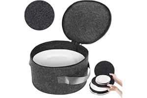 Pehciroe Plate Storage Case with Lid, 12" Felt China Storage Containers Dinnerware Storage Box with 2 Handles & 12 Felt Dividers for Storing and Organizing Dinnerware Dishes, Dark Gray