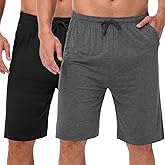Bunnycool 2 Pack Men’s Pajama Shorts Soft Modal Boxer Shorts Comfy Breathable Elastic Sleep Bottoms Pants with Pockets
