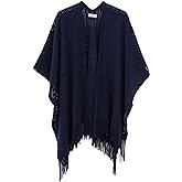 Knit Shawl Wrap for Women - Soul Young Ladies Fringe Knitted Poncho Cardigan Cape