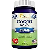 aSquared Nutrition CoQ10 200mg - 60 Capsules - CO Q 10 Supplement - Coenzyme Q10 Ubiquinone Pills - Vegan CoQ-10 Extra Antioxidant Vitamin - Alternative to Softgels & Gummies