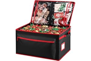 Yonsya Christmas Ornament Storage Box - Holds Up to 72 of 4” Ornaments - 2-in-1 Xmas Figurine Container - 3 Individual Trays - Holiday Christmas Decor Storage Case (Black)