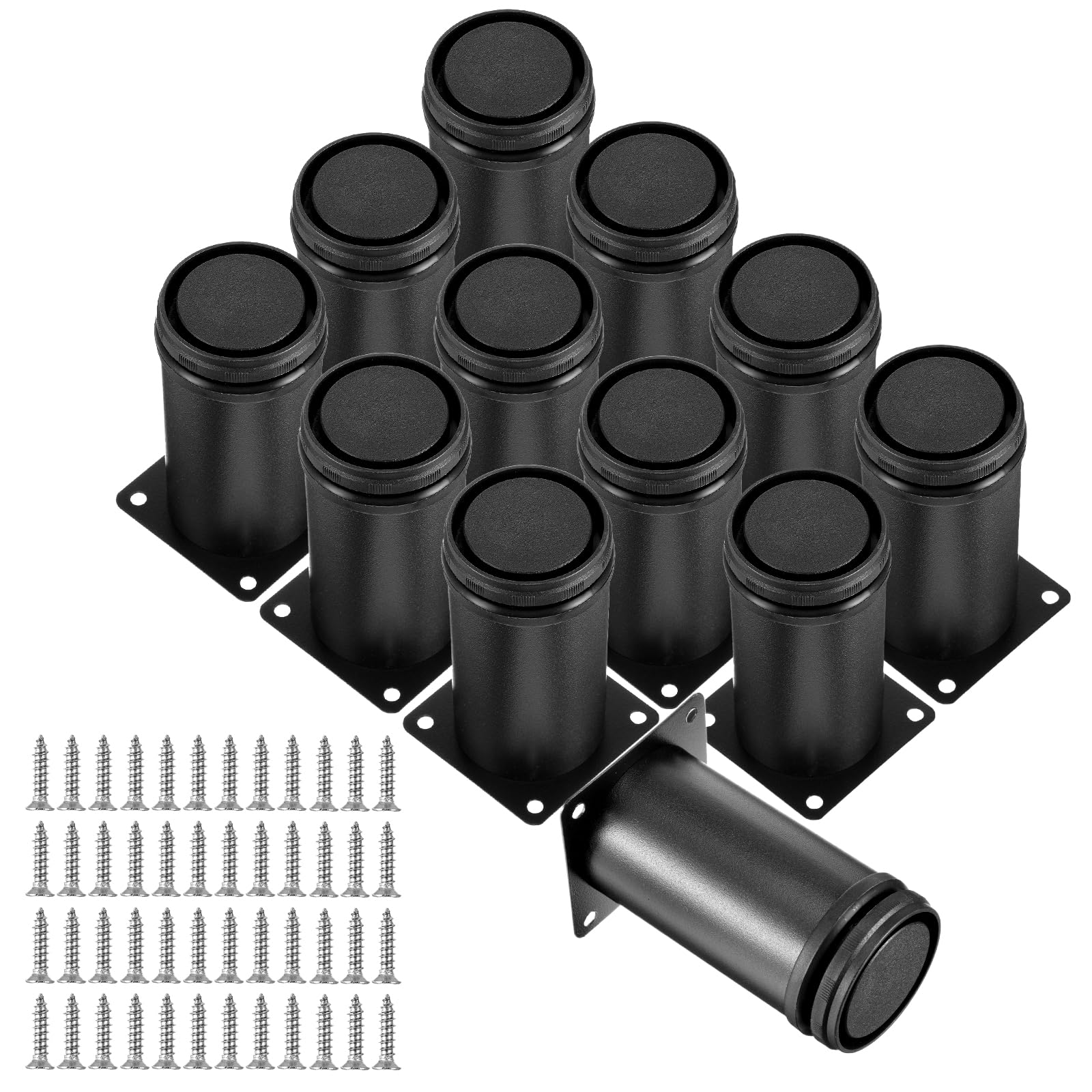 Photo 1 of 12 PCS 4 Inch Stainless Steel Furniture Leg Feets Adjustable Metal Cabinet Desk Leg, Black Round Metal Furniture Risers Coffee Table Replacement Legs Heavy Duty Sofa Legs TV Stand Dresser Legs