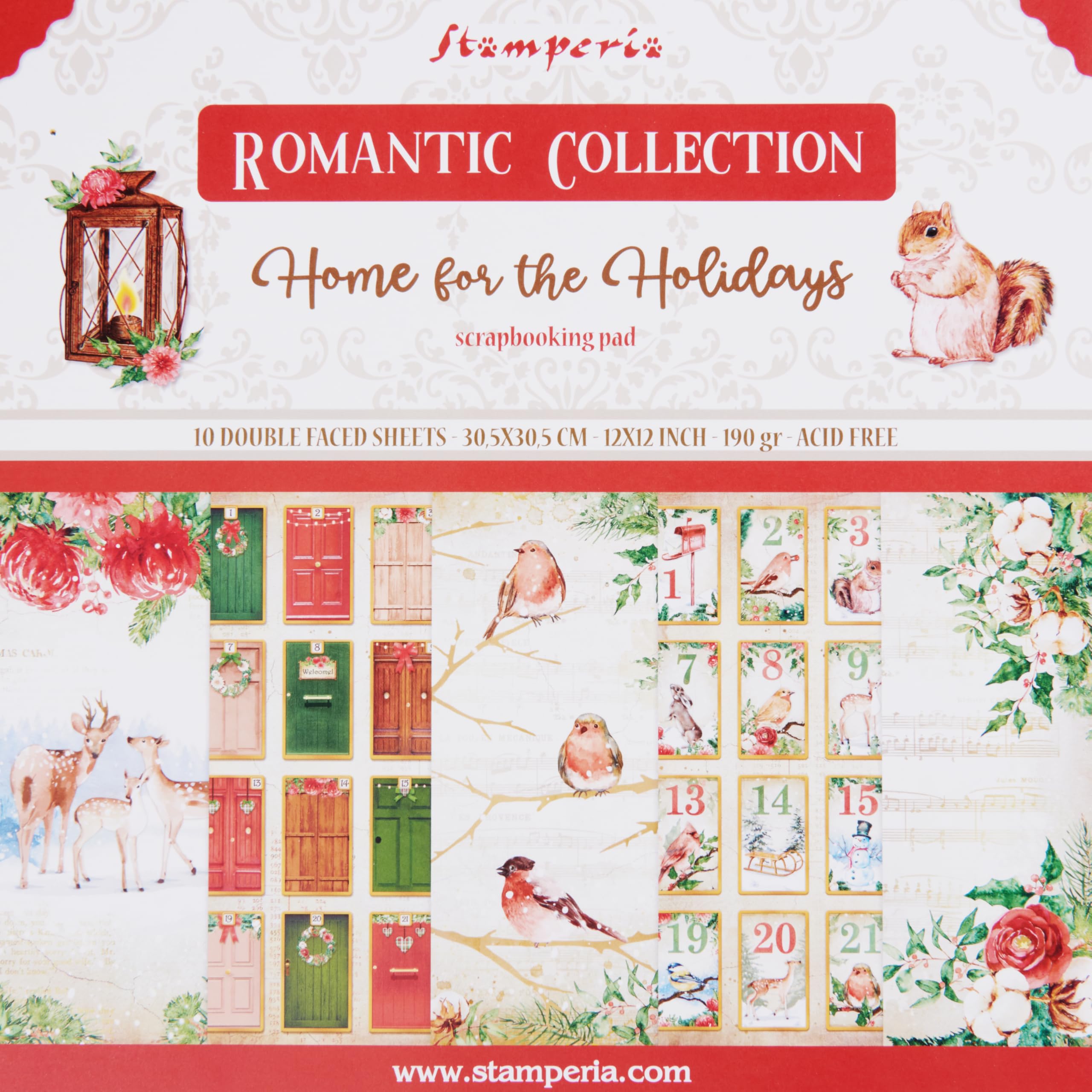 Stamperia International Scrapbooking Pad-Romantic-Home for The Holidays, Multicoloured, 12 x 12 inches