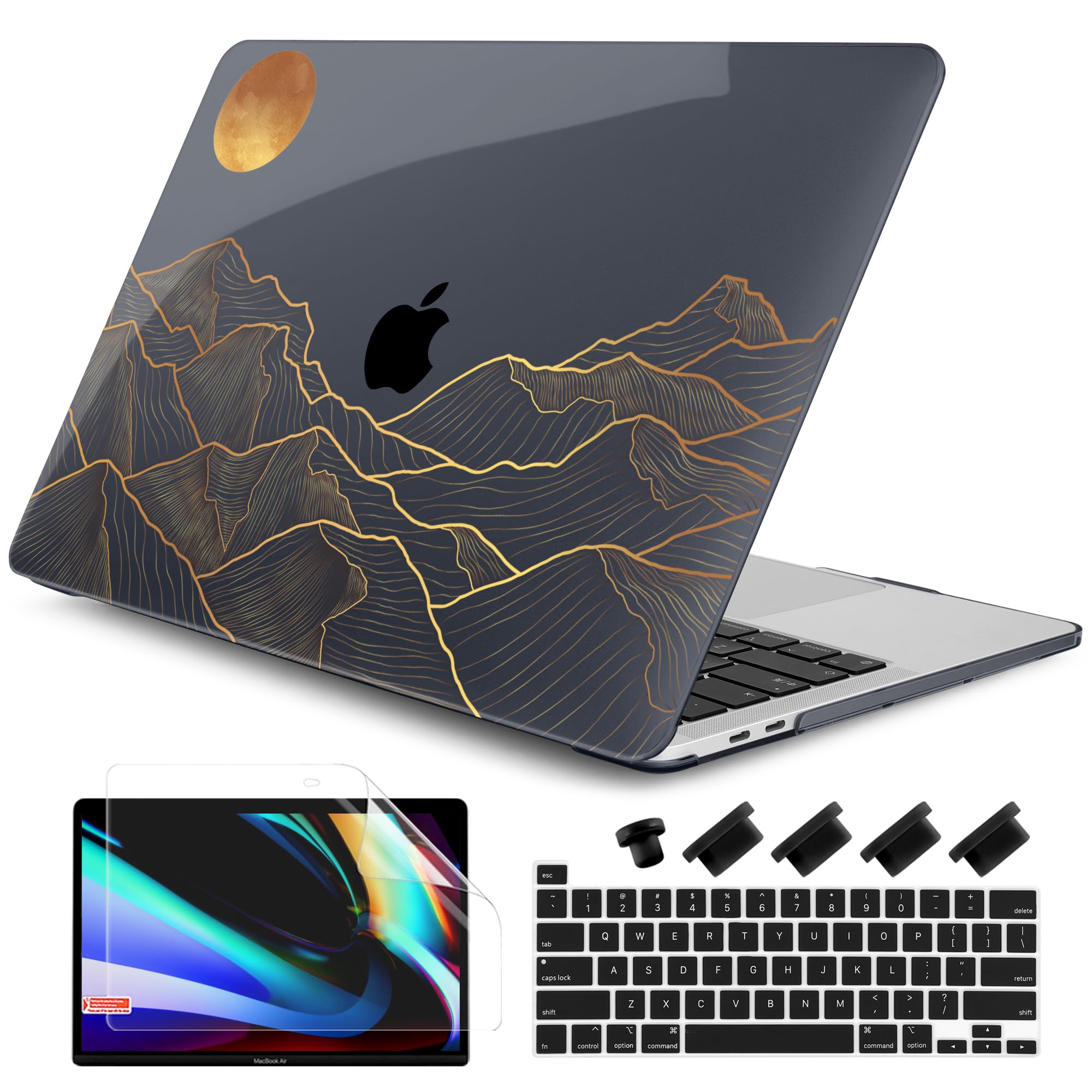 Photo 1 of DONGKE Compatible with MacBook Pro 13 inch Case 2024 2023-2020 Release A2338 M2/M1 A2251 A2289 with Retina Display & Touch ID, Plastic Hard Shell & Keyboard Cover & Screen Film - Abstract Mountain
