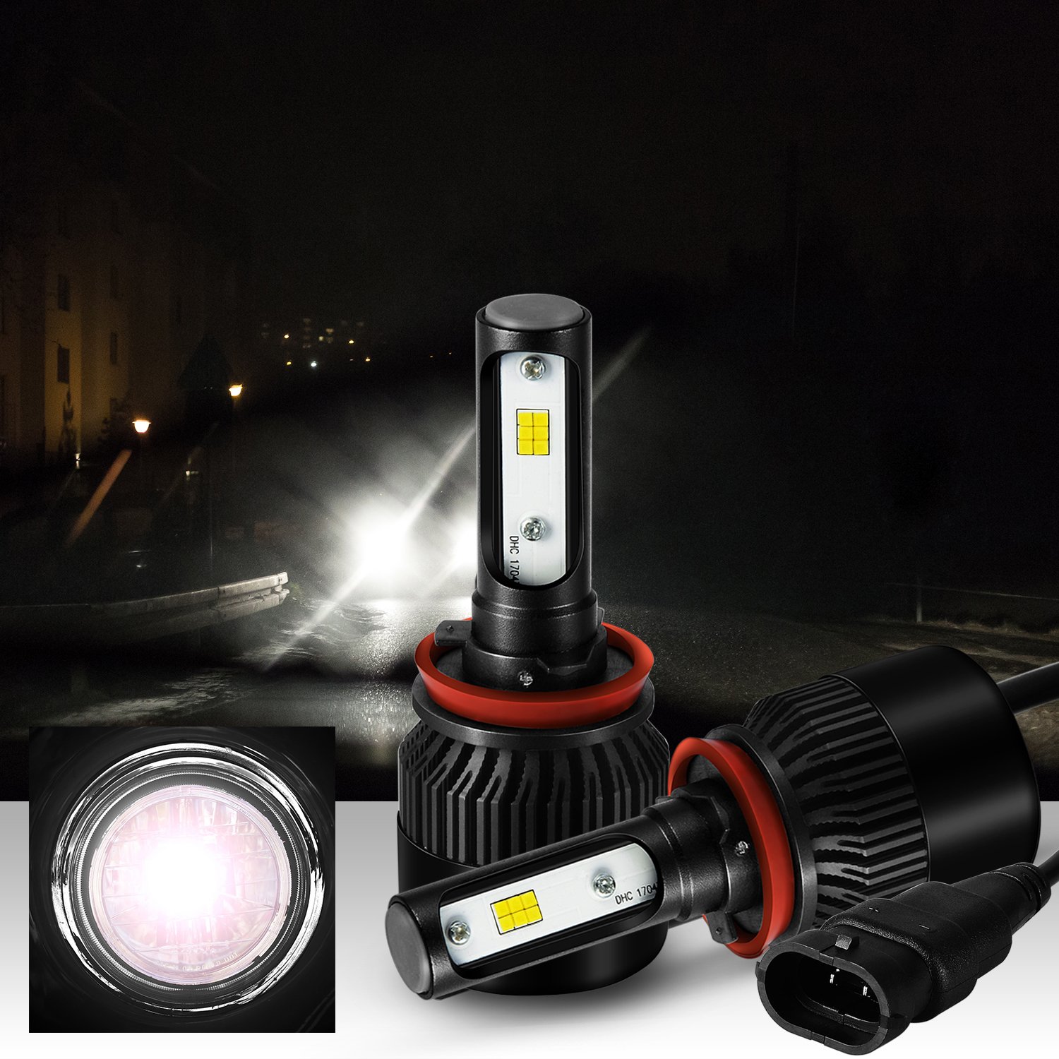 SUGERYY Extremely Bright H11 H8 H9 CSP Chip 72W 8000LM 6000K LED Headlight Bulbs, Xenon White