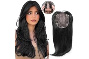 HOOJIH Hair Topper, Long Layered Hair Topper with Bangs for Women with Thinning Hair 18 Inch Slightly Curled Ends Wiglets Synthetic Fiber Hair Pieces for Women - Black