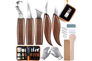 S SMAZINSTAR Whittling Knife, Wood Carving Tools 5 in 1 Knife Set - Includes Sloyd Knife, Chip Carving Knife, Hook Knife, Oblique Knife, Trimming Knife Sharpener for Spoon Bowl Cup Kuksa for Kids & Beginners