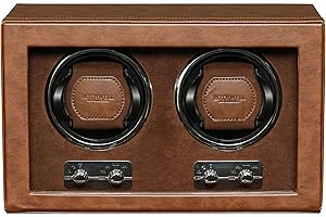 ROTHWELL Double Watch Winder for Automatic Watches with Quiet Motor with Multiple Speeds and Rotation Settings (Tan/Brown)