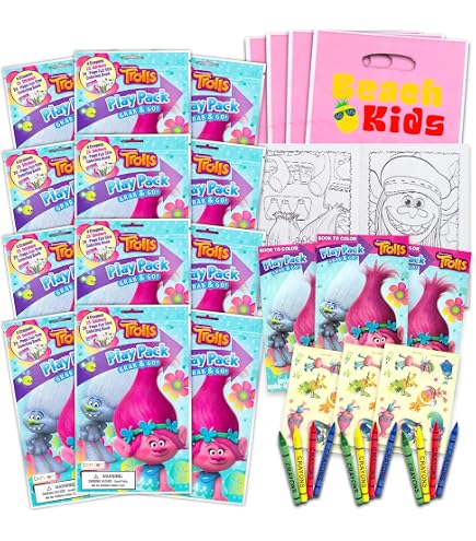 DreamWorks Trolls Mini Party Favors Set For Kids - Bundle With 24 Mini Trolls Grab N Go Play Packs Coloring Pages Trolls Birthday Party Supplies Ny1