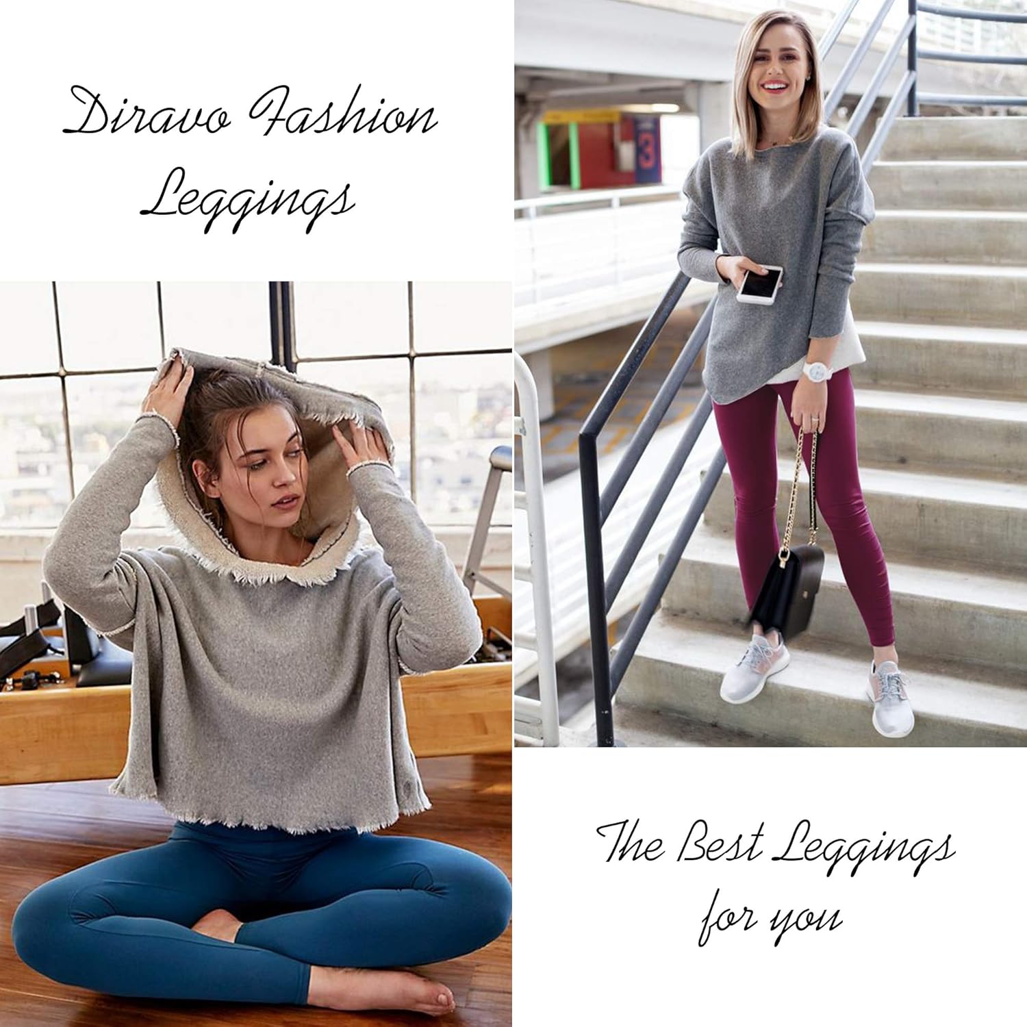 Diravo Womens High Waisted Leggings Soft Athletic Tummy Control Pants for Running Cycling Yoga Workout Pants: Clothing
