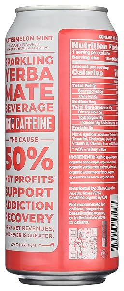 CLEAN CAUSE ORGANIC SPARKLING WATERMELON MINT YERBA MATE, 16 FZ